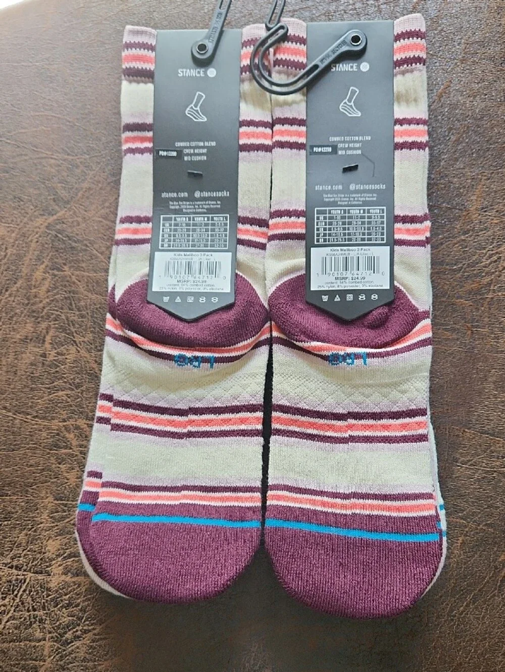 Stance Kids Crew Socks with Pink, Purple, Yellow & Blue Accents